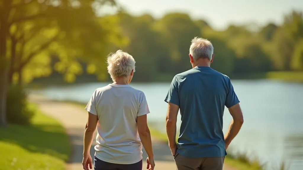 Seniori pastaigā pie ūdens, draudzīga un aktīva vidē